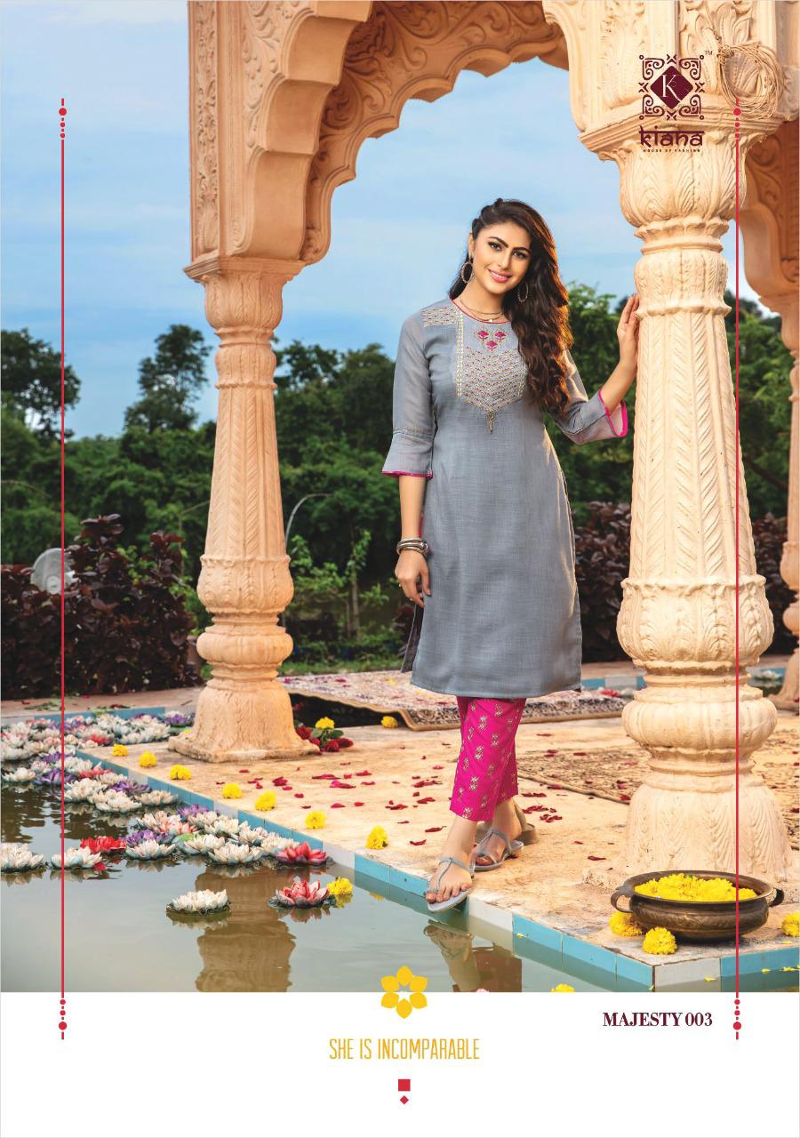 The Test of Premium Collection Kiana House of Fashion Majesty Reyon, Cotton flex, Cotton Jacquard With thread Work Designer Kurtis Collections